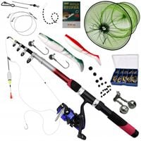 GOTOWY Uzbrojony Zestaw Wędkarski nad wodę siatka przynęty haczyki