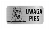 GRAWER Tabliczka nierdzewna 20x10 UWAGA PIES Borzoj