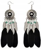 Kolczyki Piórka Wiszące Pióra Boho Długie Chwosty  F104_Czarny