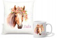 Zestaw PODUSZKA + KUBEK KONIE KOŃ IMIĘ PREZENT z napisem dedykacją imię