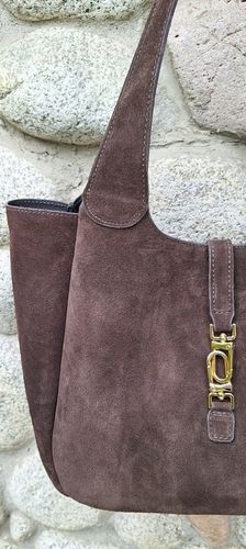 Torebka WłoskaZAMSZOAWA worek SKÓRA NATURALNA Vera Pelle CZEKOLADOWA na Arena.pl