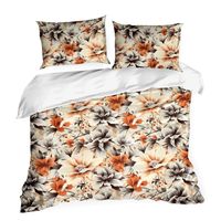 Pościel Nika 220x200 + 2x 70x80 ciemnokrem kwiatowa satyna