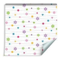 Tapeta Dla Dzieci Dla Dziewczynki - Kolorowe Kwiatki Serduszka Kropki