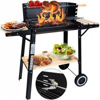 Grill Ogrodowy Węglowy Duży na kołach Rożen Grill Premium Set 3x Półki