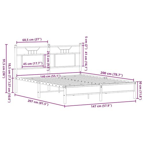 Łóżko bez materaca, brązowy dąb, 140x200 cm na Arena.pl