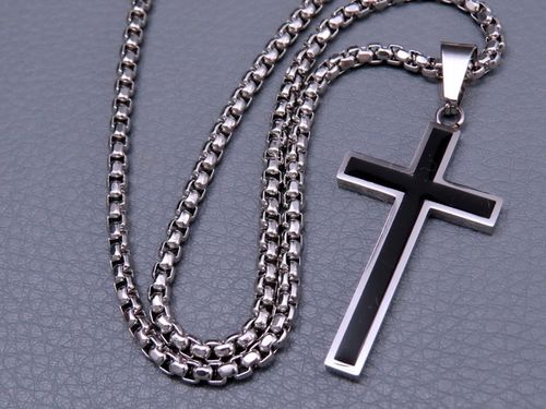 SREBRNY ŁAŃCUSZEK Z KRZYŻYKIEM STAL CHIRURGICZNA 316L SPLOT KRÓLEWSKI 60CM na Arena.pl