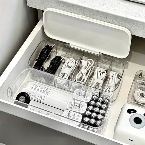 ORGANIZER PUDEŁKO POJEMNIK NA ŁADOWARKI BATERIE SŁUCHAWKI PRZEWODY na Arena.pl