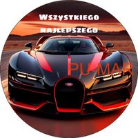 Opłatek na tort Urodziny 18 30 40 Bugatti Auto Samochód Logo Tekst Gratis