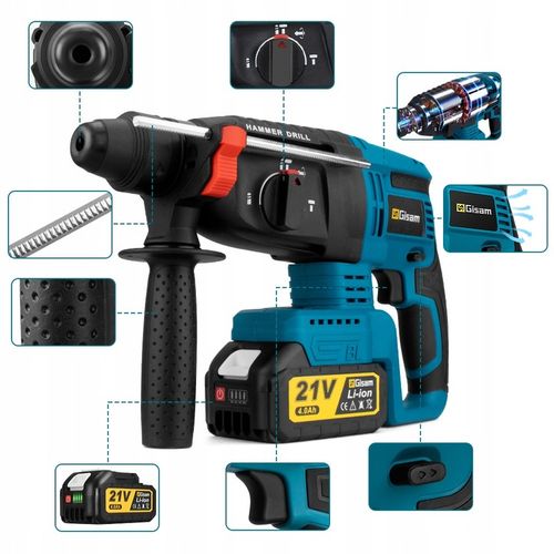 Bezszczotkowa młotowiertarka/wkrętarka udarowa SDS-PLUS, zestaw 2 na Arena.pl