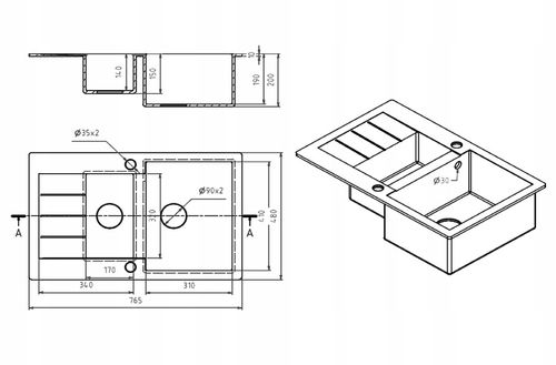 ZLEW ZLEWOZMYWAK GRANIT 8 kolorów 76x48 + SYFON na Arena.pl
