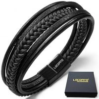 LECERTO SKÓRZANA BRANSOLETKA PLECIONA MĘSKA PREMIUM RZEMIEŃ SKÓRA NATURALNA