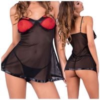 KOSZULKA NOCNA CZARNA HALKA LUŹNA + STRINGI S/M