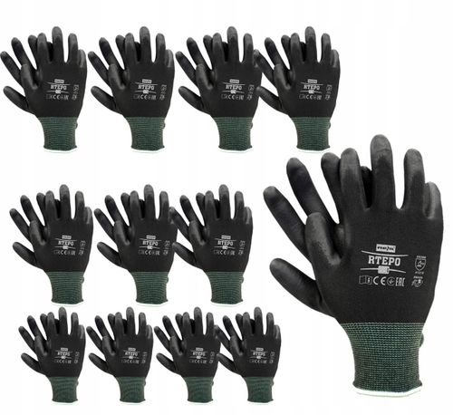 rękawice robocze / czarne / rozmiar: 7 - s / rtepo_bb7 - 12 szt. na Arena.pl