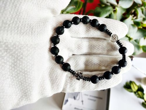 Bransoletka męska RÓŻANIEC na rękę LAWA WULKANICZNA św.Benedykt 174L na Arena.pl