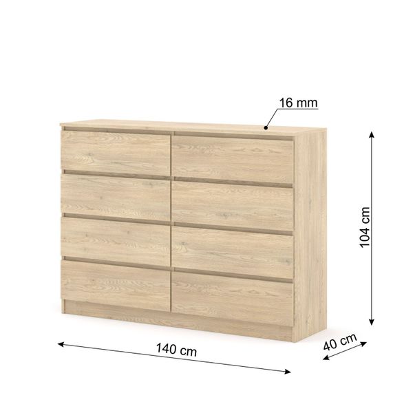Komoda MAJA S8 140 cm dąb cremona 8 szuflad zdjęcie 3
