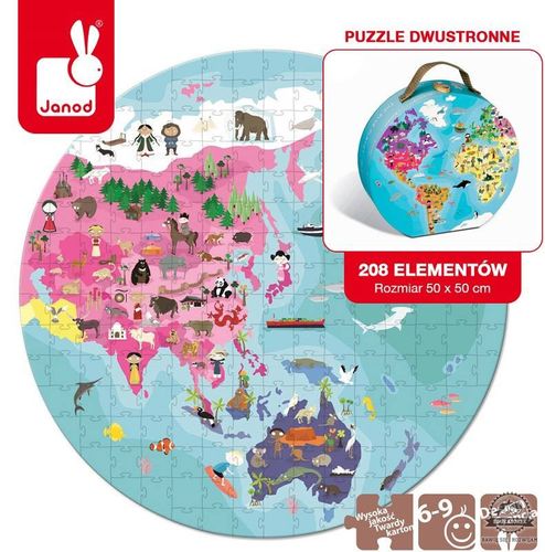 MAPA ŚWIATA dwustronne puzzle 208 el. JANOD na Arena.pl