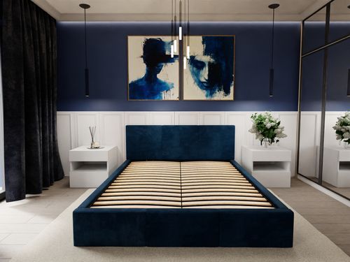 ŁÓŻKO TAPICEROWANE 120x200 ŁÓŻKO PODWÓJNE Z POJEMNIKIEM GRANATOWE na Arena.pl