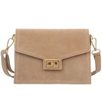 VERA PELLE torebka zamszowa listonoszka z klapą i paskiem V688 beżowa