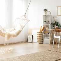 HAMAK OGRODOWY BOHO Z DRĄŻKIEM TURYSTYCZNY JEDNOOSOBOWY SIATKA BEŻ 200x80cm