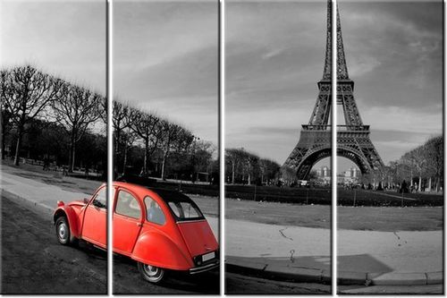 120CM 80 OBRAZ 4 ELEM CZERWONE AUTO WIEŻY EIFFLA ŚCIENNY na Arena.pl