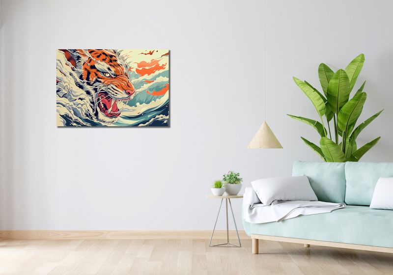 Obraz 90x60cm Tygrys Na Fali zdjęcie 2