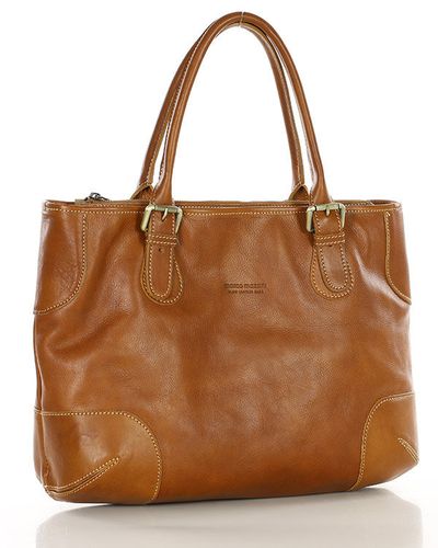 Torebka do ręki kuferek genuine leather made in Italy - MARCO MAZZINI camelowa na Arena.pl