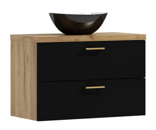 Szafka łazienkowa wisząca LUNA 80 czarny/dąb  z umywalką Eliza C (W5) na Arena.pl