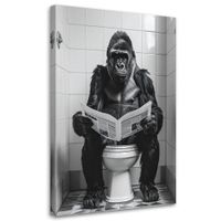 Obraz do łazienki wc, Śmieszna małpa w toalecie gorilla czytająca