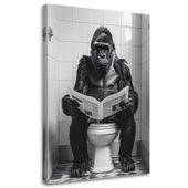 Obraz do łazienki wc, Śmieszna małpa w toalecie gorilla czytająca