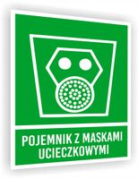 Tabliczka ewakuacyjna z nadrukiem 20x15 cm Pojemnik z maskami ucieczkowymi