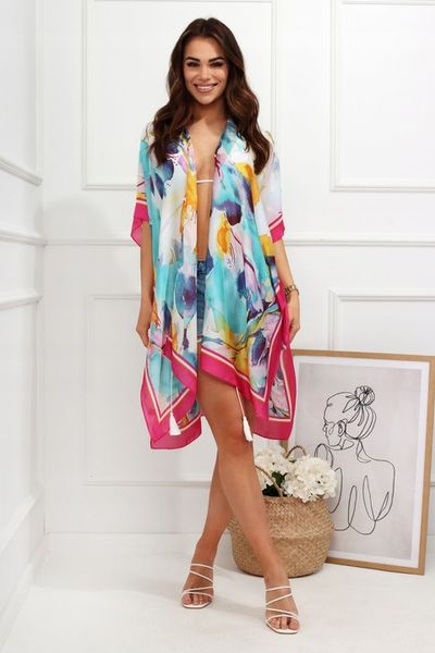 PAREO TUNIKA PLAŻOWA SUKIENKA LETNIA NARZUTKA NA PLAŻĘ DŁUGA JEDWAB KOLORY zdjęcie 4