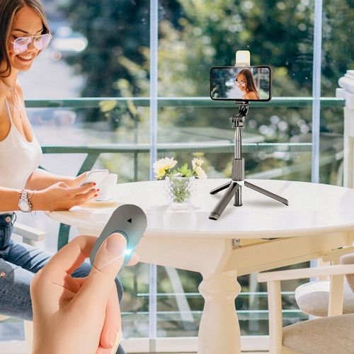 SELFIE STICK STATYW KIJEK DO TELEFONU Z PILOTEM LAMPA LED BLUETOOTH TRIPOD na Arena.pl