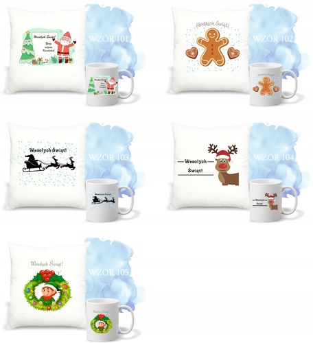 Zestaw PODUSZKA i KUBEK świąteczny PREZENT twoje zdjęcie imię różne wzory na Arena.pl