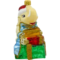 Bombka choinkowa szklana: Słoń z prezentami: kremowy