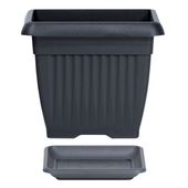 Doniczka kwadratowa Terra DKWT30 z podstawką | Antracyt, Wymiary 30x30x25 cm, Prosperplast