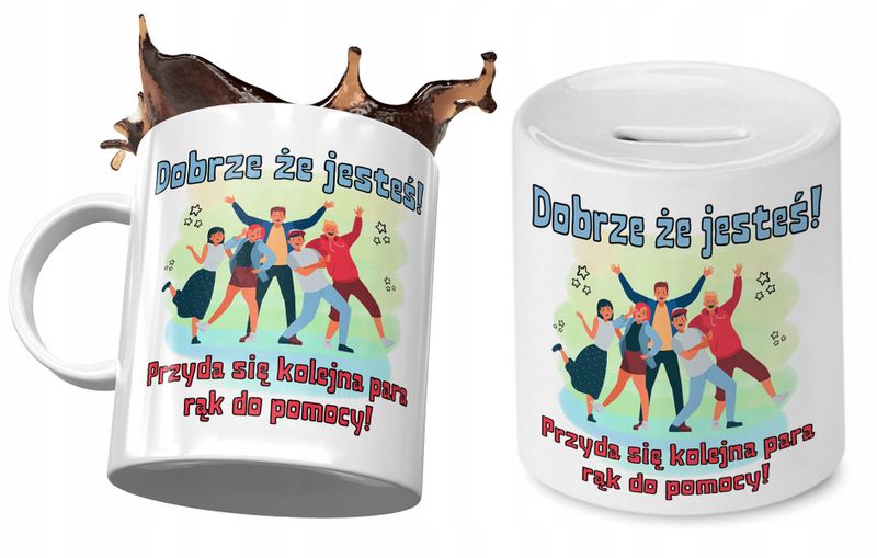 Powitanie W Pracy Zestaw Kubek + Skarbonka Prezent Z Nadrukiem Ze Zdjęciem zdjęcie 1