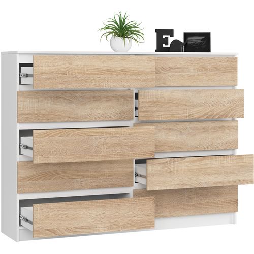 KOMODA K 160 cm 10 SZUFLAD BIAŁA / SONOMA na Arena.pl