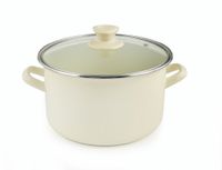 GARNEK EMALIOWANY ZE SZKLANĄ POKRYWKĄ NET-POL LUCA KREMOWY 16 CM 1,8 L