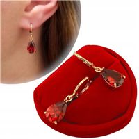 Złote kolczyki rubinowa łezka kropla eleganckie antyalergiczne pozłacane