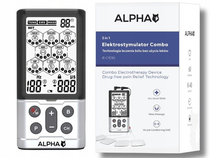 ELEKTROSTYMULATOR MIĘŚNI I NERWÓW TENS EMS 60 PROGRAMÓW ALPHA zdjęcie 3