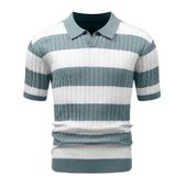 Koszulka polo męska dzianinowa w paski zielona retro smart casual M