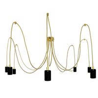 Lampa Wisząca Pająk 7 Złoto Czarny Połysk Ze Złotym Przewodem E27