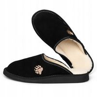 Kapcie Męskie Ciepłe Czarne Skórzane Pantofle Wełniane Ocieplane Zime 40-46