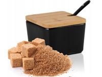 Cukiernica z łyżeczką porcelana i bambus czarna