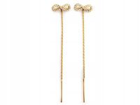 Złote kolczyki przeciągane 585 łańcuszki z nieskończonością białe cyrkonie