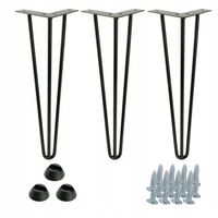 Zestaw 3 nóżek meblowych typu Hairpin legs 41 cm, 3 pręty czarny mat
