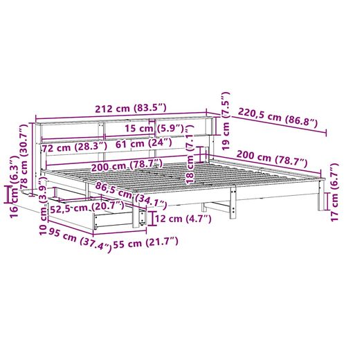 Łóżko z regałem, bez materaca, białe, 200x200 cm, sosnowe na Arena.pl