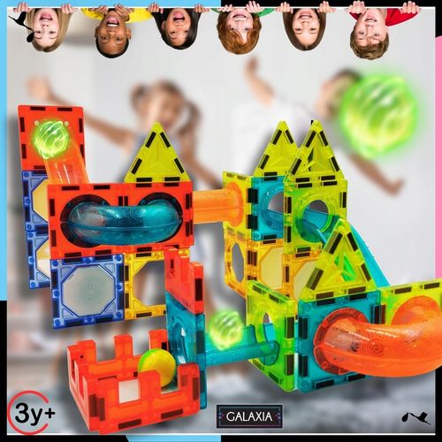 KLOCKI MAGNETYCZNE DUŻE 75 el Konstrukcyjne Świecące Dla Dzieci TOR KULKOWY na Arena.pl