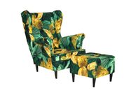 Fotel uszak ARI PRINT z podnóżkiem, skandynawski  zielony