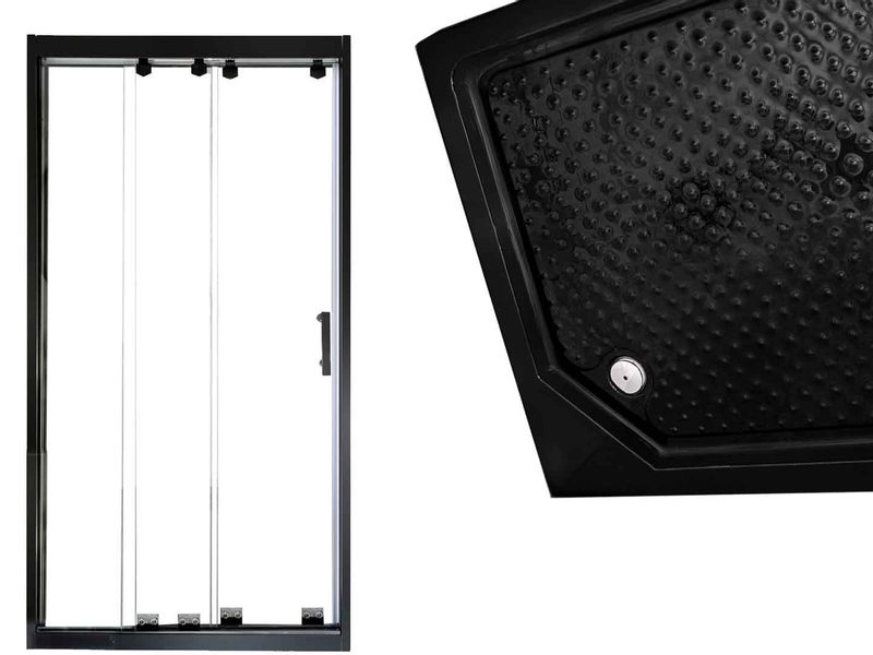 Szklane dzwi prysznicowe do wnęki LOFT 90cm czarne prawe z brodzikiem zdjęcie 1